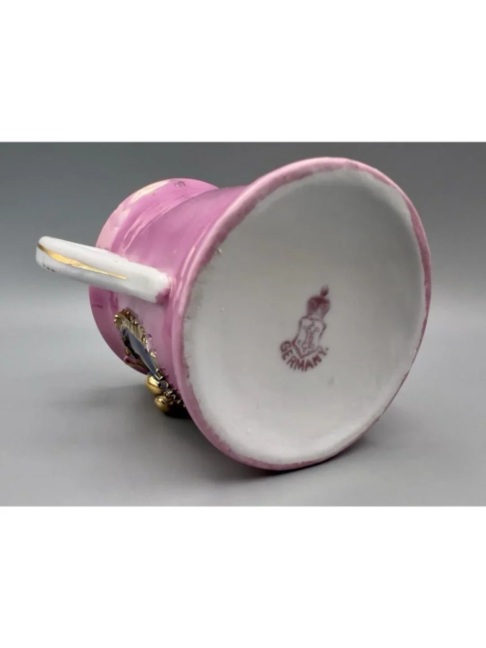 Antique German Shaving Mug Pink Lusterware 3D Fruit Gold Souvenir Ithaca NY